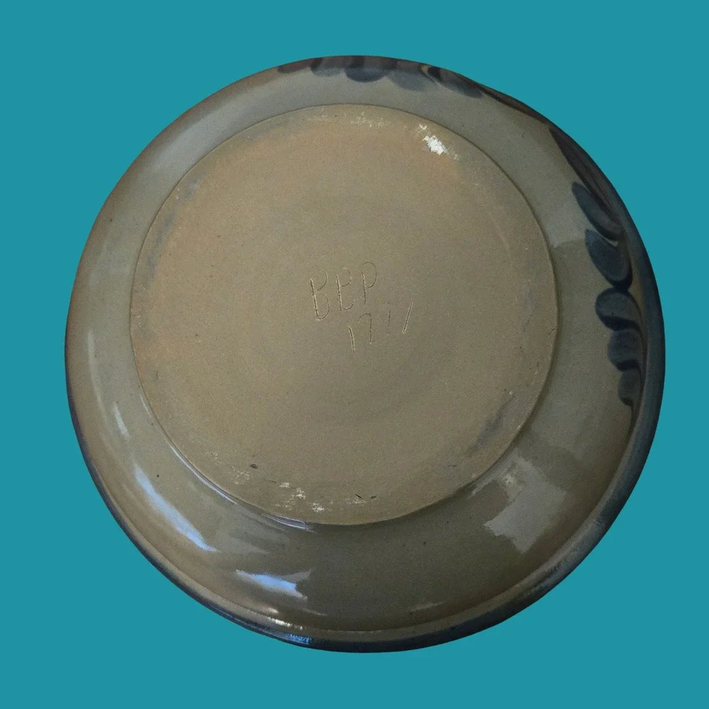 Beaumont Brothers Pottery BBP 1997 Hand Painted Cobalt Blue Stoneware Salt Glaze